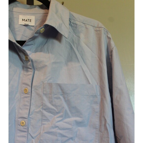 MATE THE LABEL 100% Organic Cotton Poplin Button Down Shirt Long Sleeve S BLUE - Picture 6 of 6